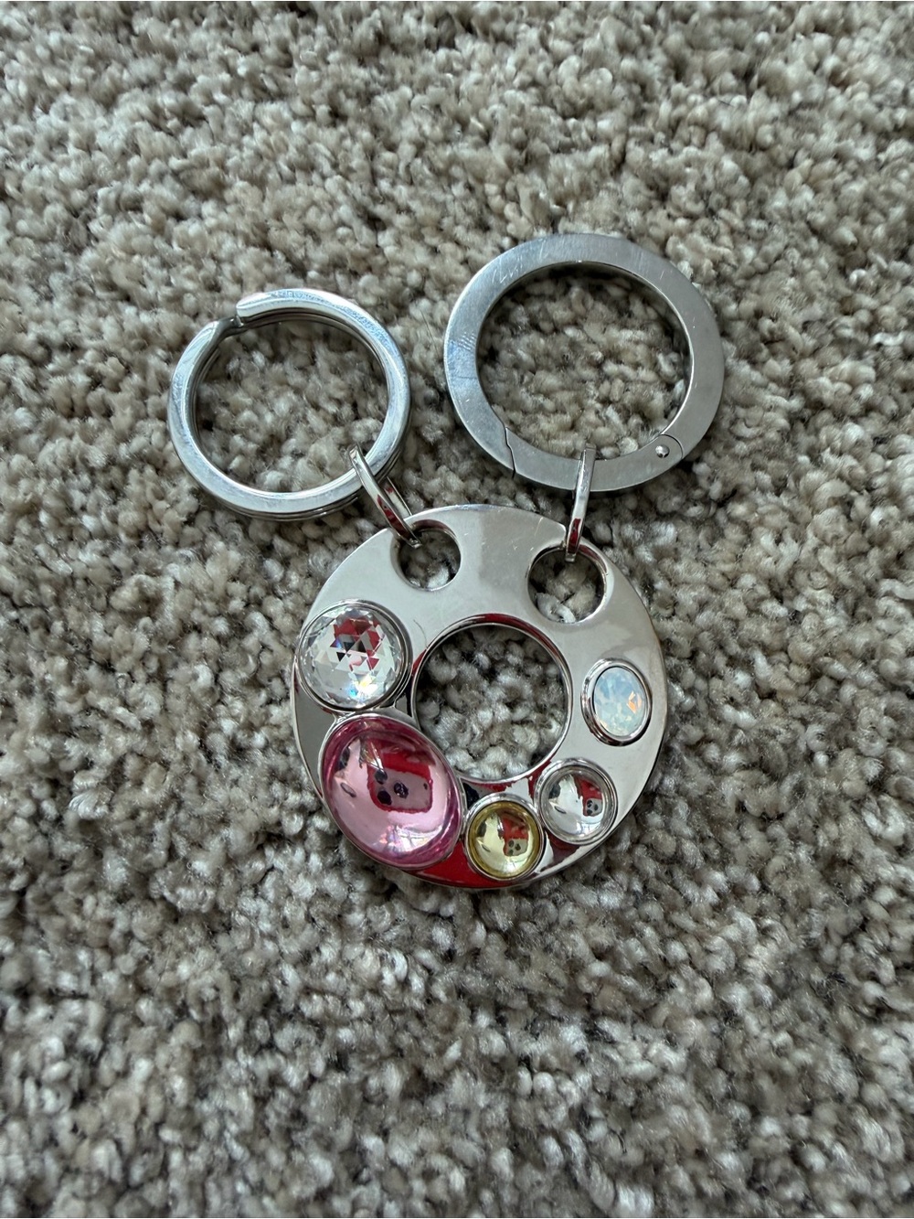 Swarovski Multicolor Crystal Circle Keychain Bag Charm – Silver Tone